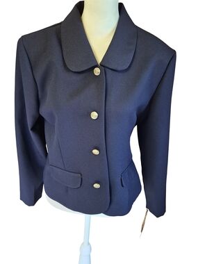 Vintage Breli Women's Navy Button-Front Blazer Jacket